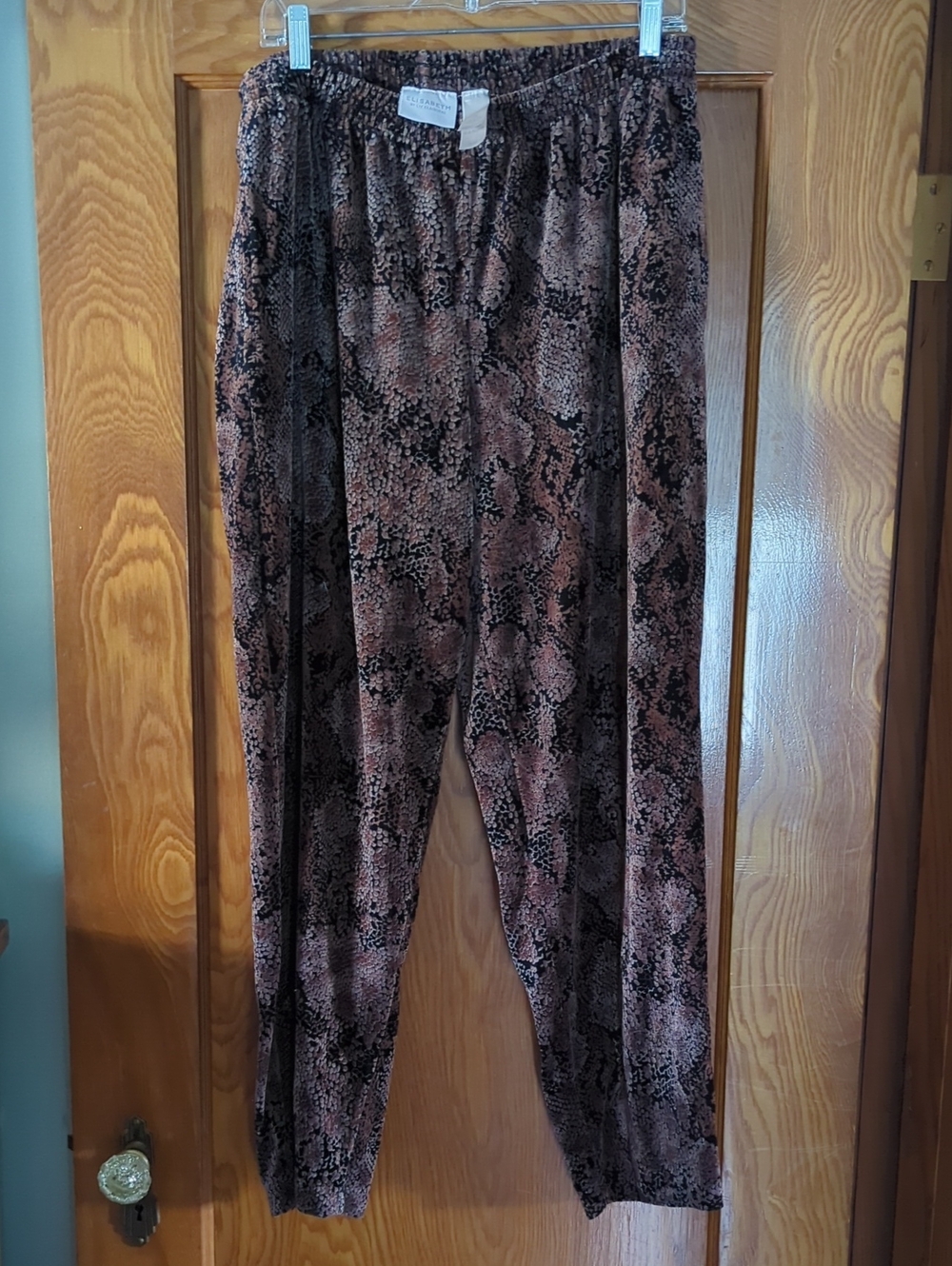 Liz Claiborne (Elisabeth ) Vintage Brown & Black Snake Print Elastic Waist Pants